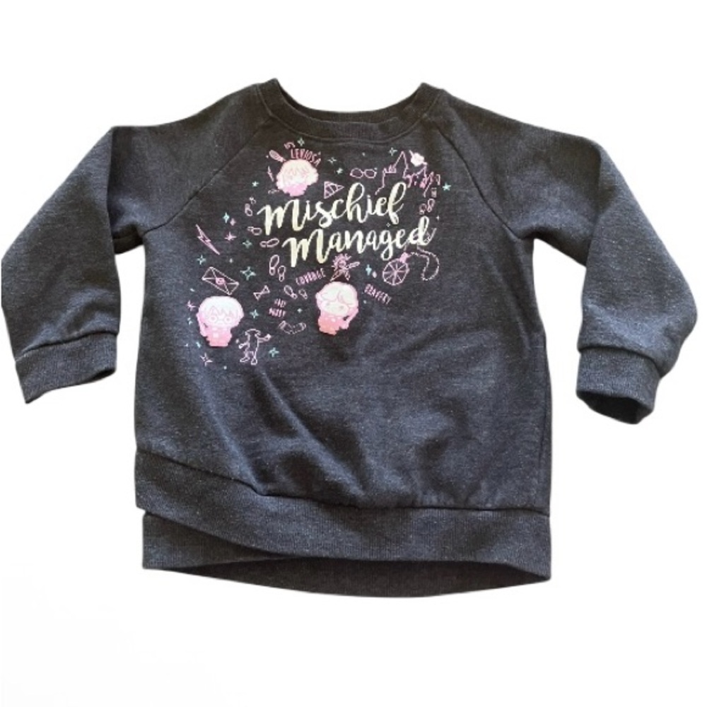 Mischief Managed Dark Gray Kids Sweatshirt with Pink Accents 2T